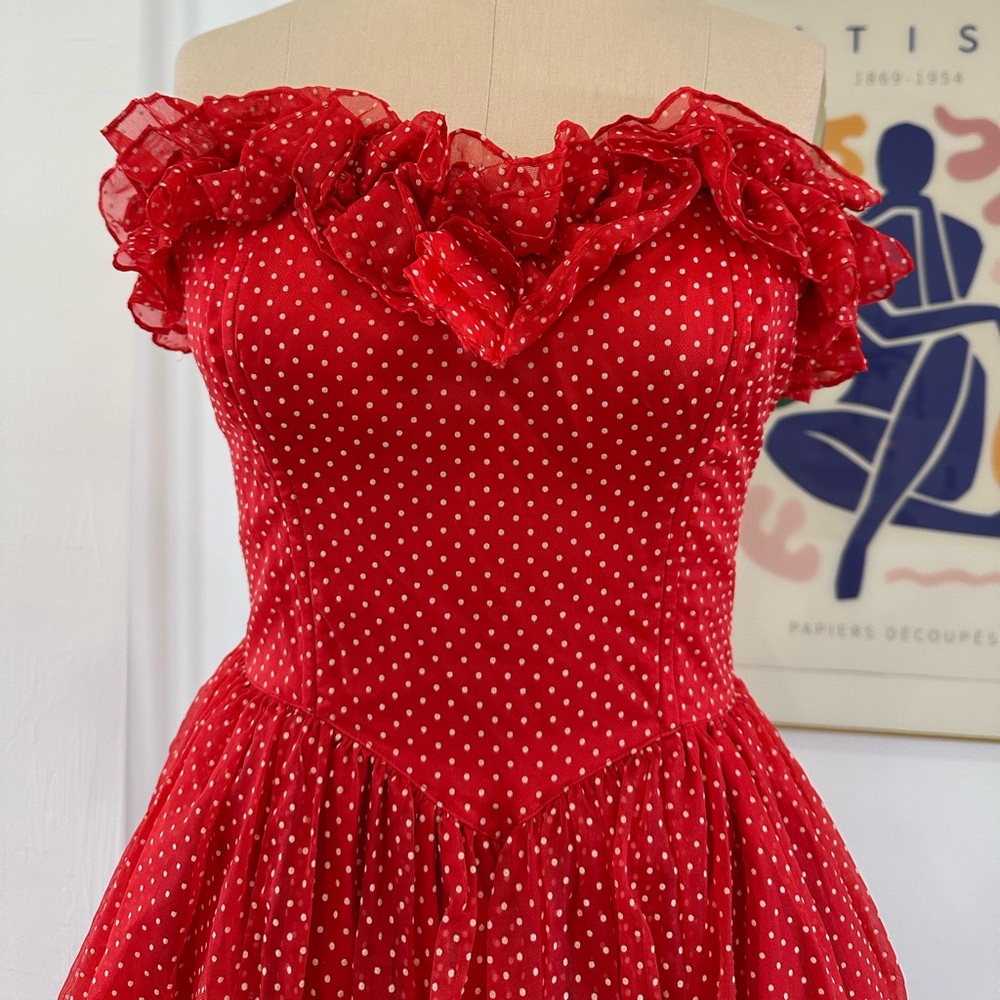 Vintage 70’s/80’s Polka Dot Ruffle Gown - Picture 7 of 16